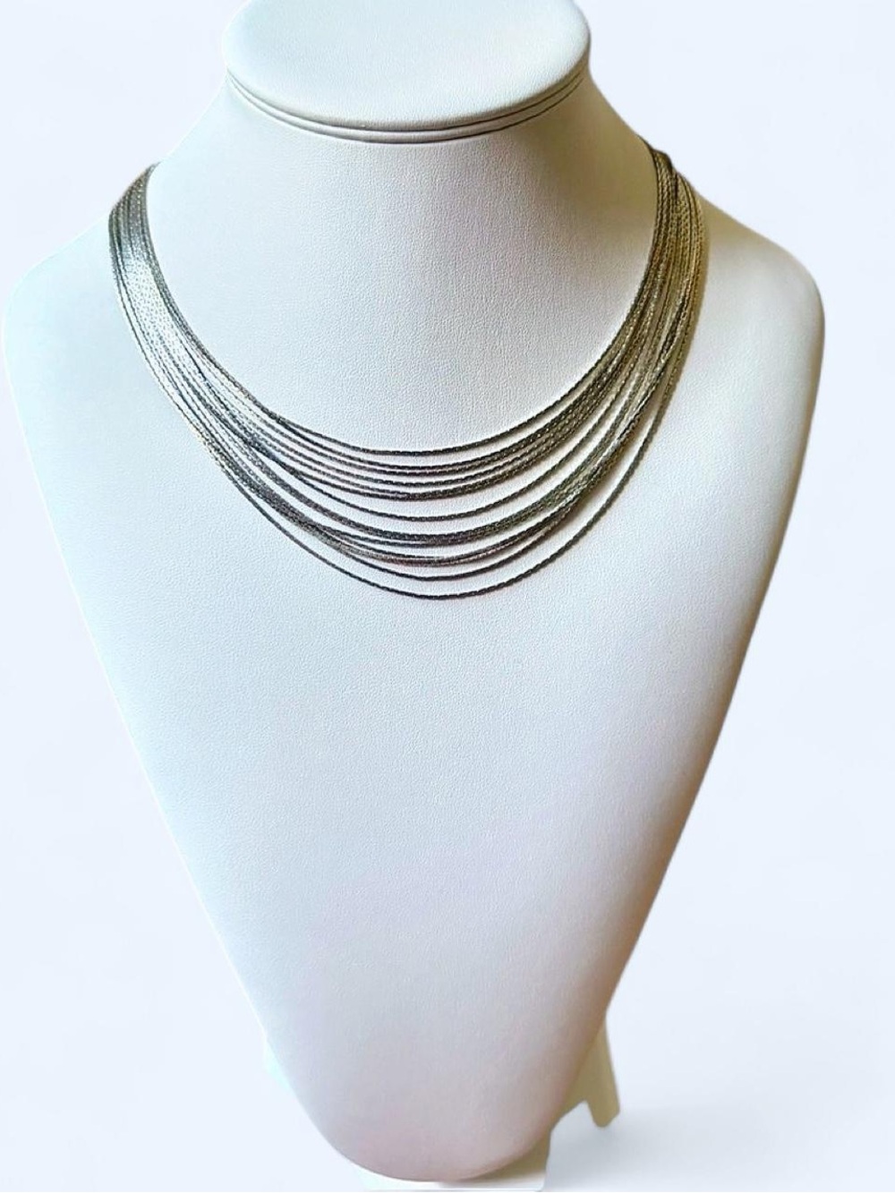Y2K Express Multi-Strand Liquid Silver Style Waterfall Statement Necklace